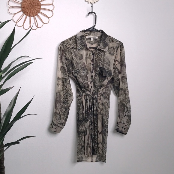 Lovers + Friends Sheer Button Up Dress Python - Picture 1 of 5